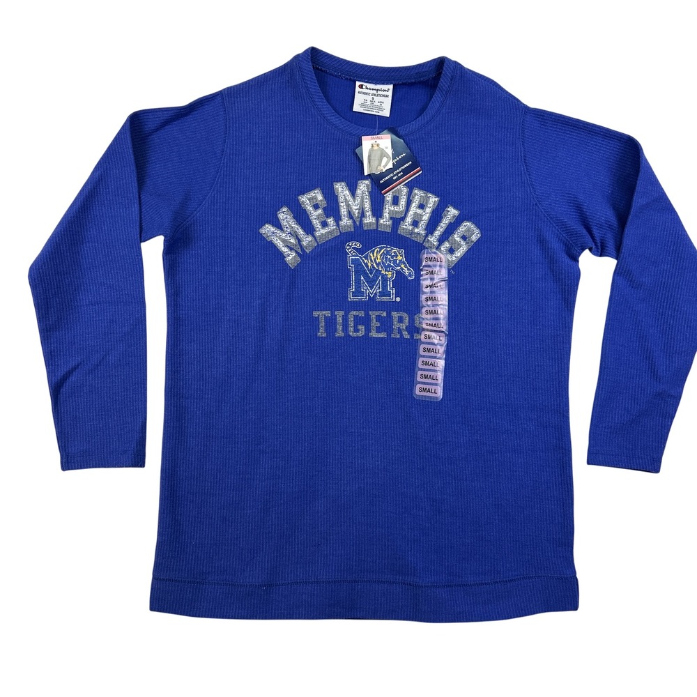 Champion Shirt Womens Small Memphis Tigers Blue Thermal Long Sleeve
